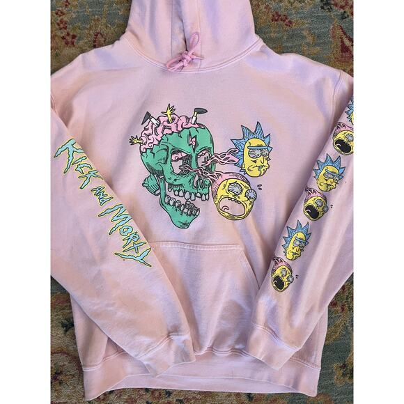 Rick and Morty Acid Skull Pink Hoodie Sweatshirt - Picture 4 of 10